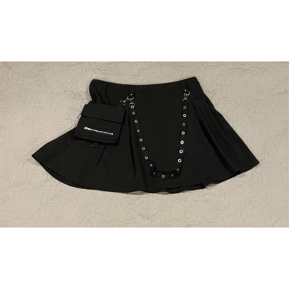 Gothic Emo Black Skater Mini Skirt with Bag Fanny Pack XXL